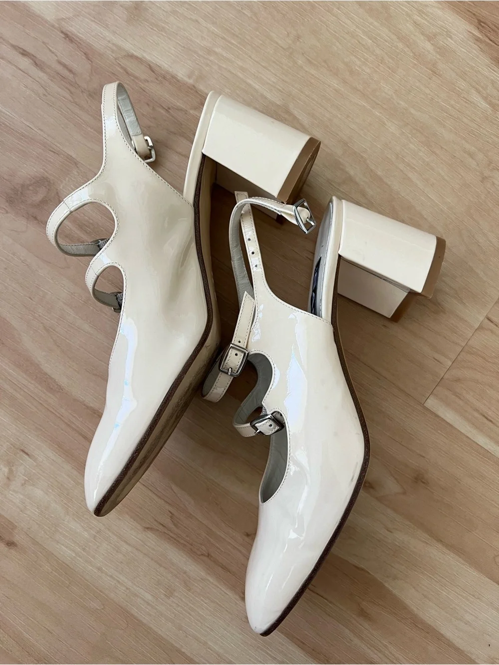 CAREL Paris Cream Patent Mary Jane Slingback Heels with Double Straps - Picture 3 of 5